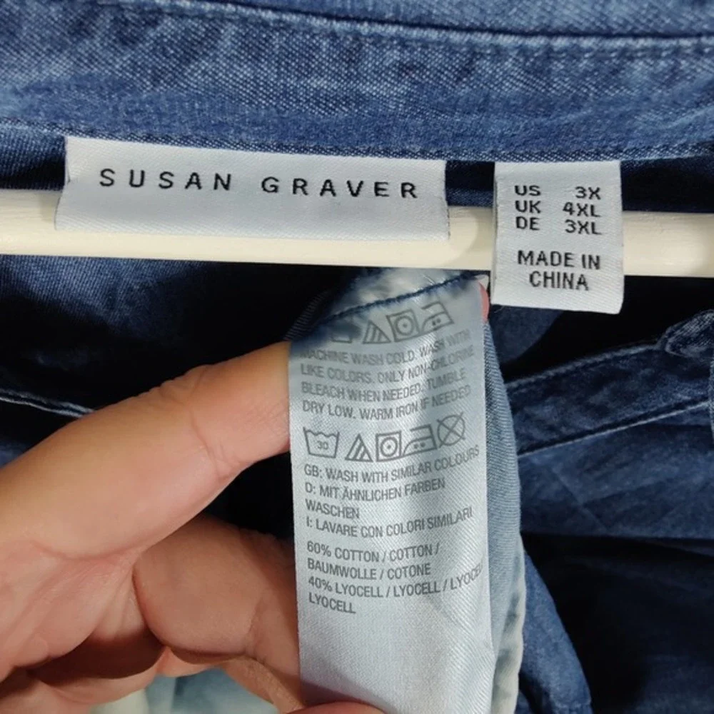 Susan Graver Lyocell Ombre Chambray Button Down Shirt Blouse Top Blue Womens 3X‎ - Picture 5 of 8